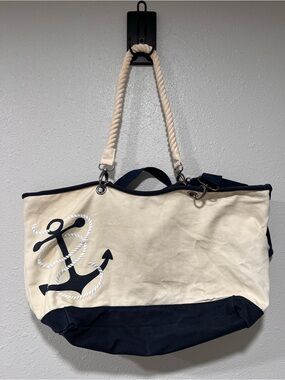 thirty-one Cream and Navy Nautical Anchor Tote